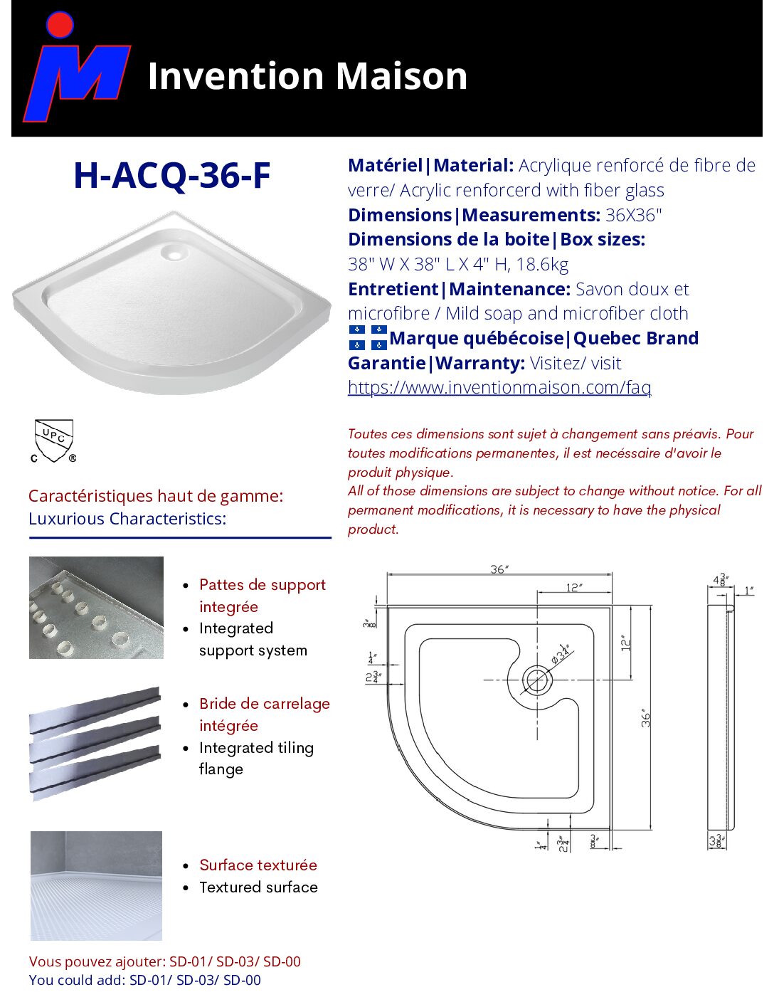 Fiches Techniques Base de douche